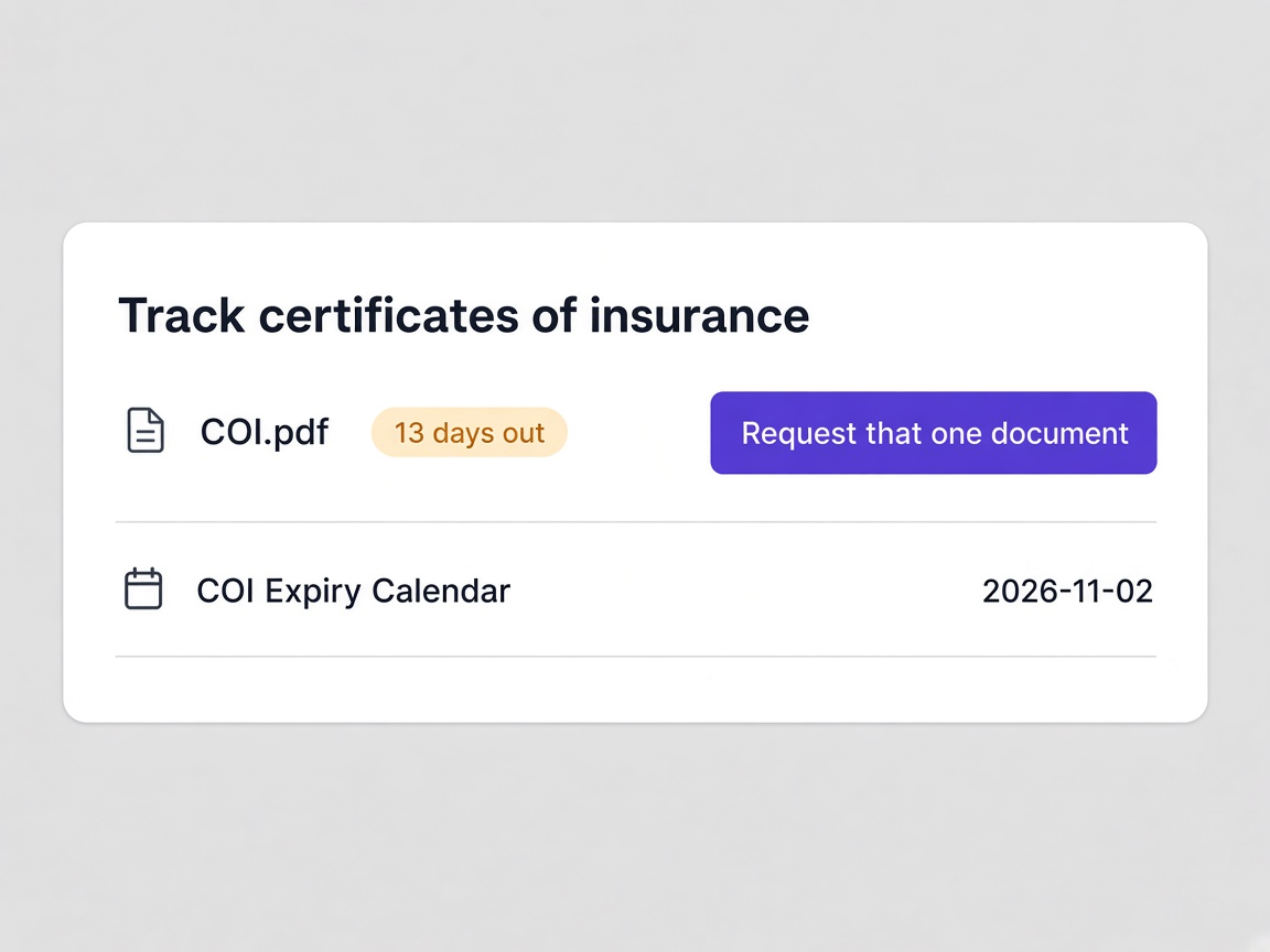 Certificate of insurance expiry tracking and renewal request