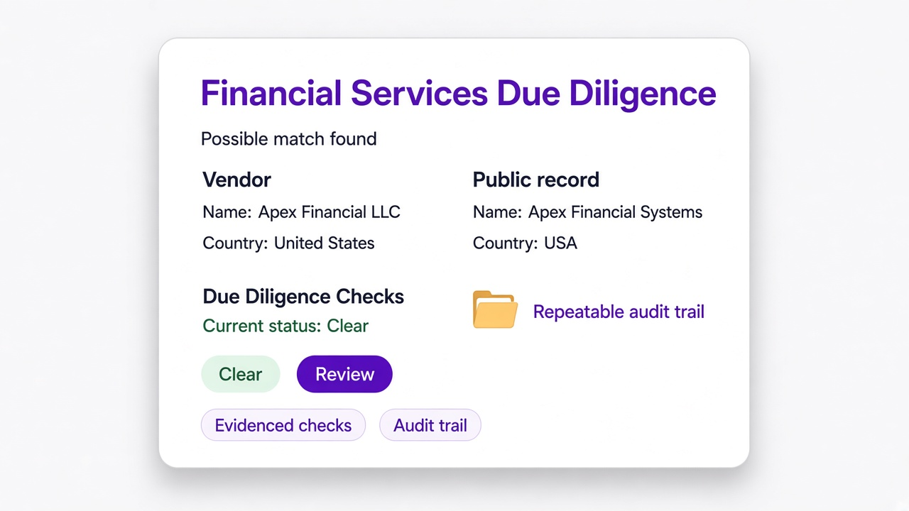 Financial services vendor due diligence with evidence