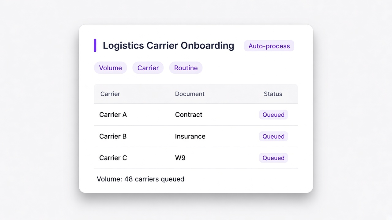 Logistics carrier onboarding at volume