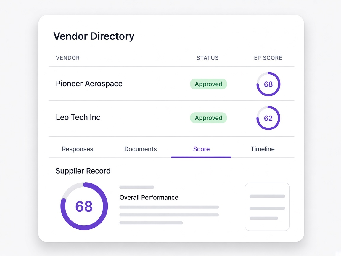 Supplier record with responses, documents, score and timeline